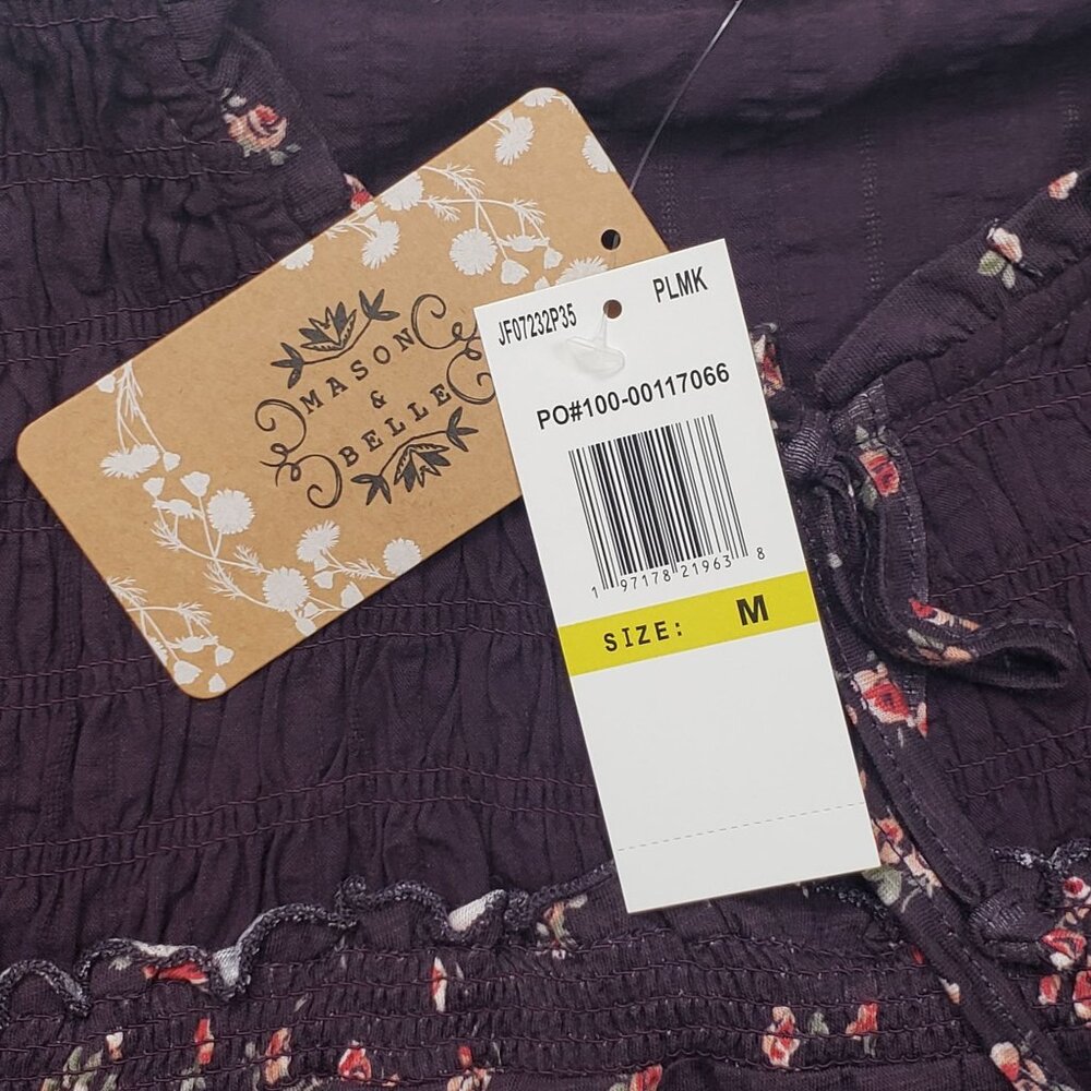 Mason & Belle Floral LS Blouse Women's Size Medium Plum Cottagecore Grandmacore - Picture 8 of 14